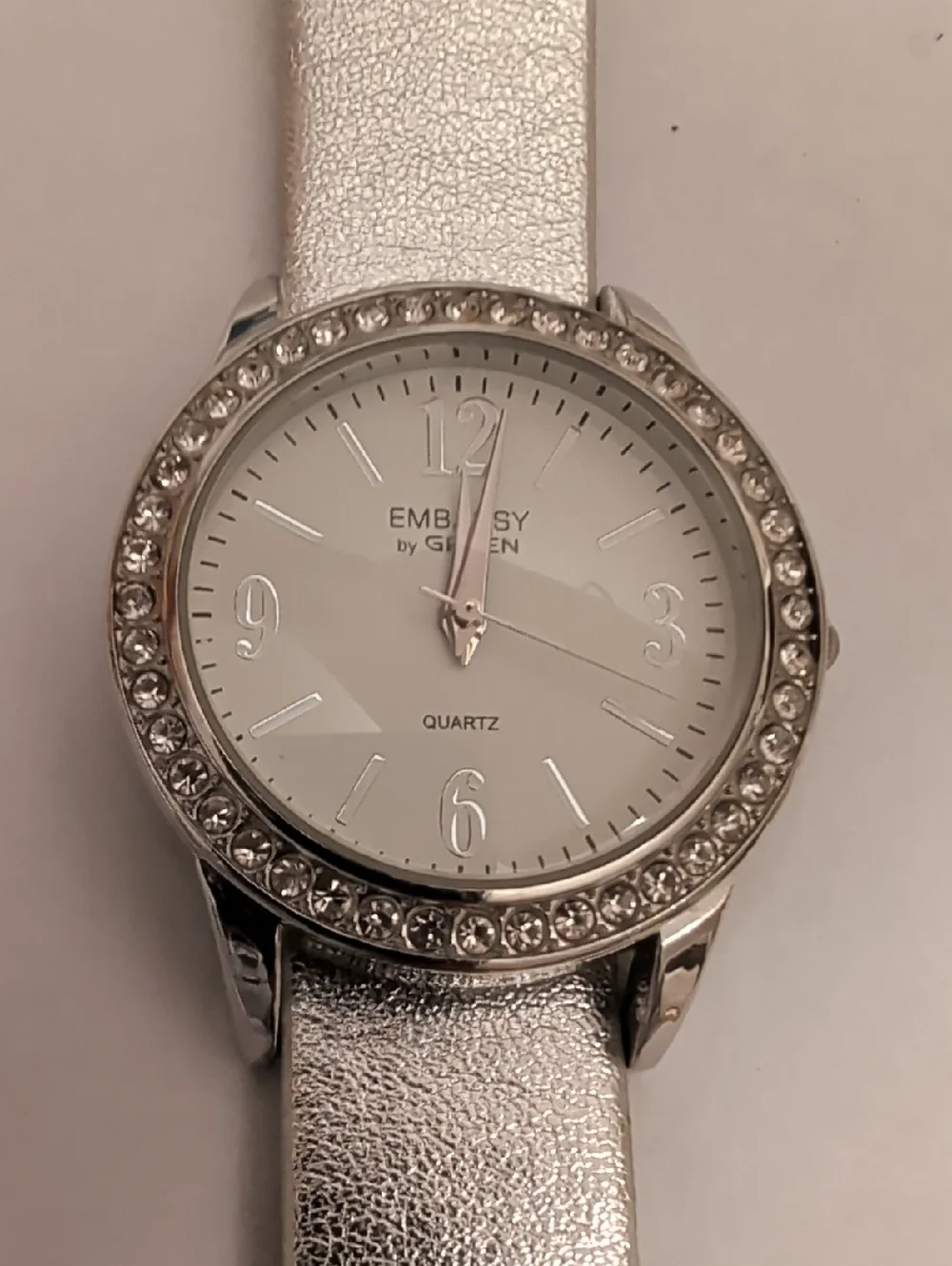 Embassy by Gruen Silver Crystal-Trim Women's Watch